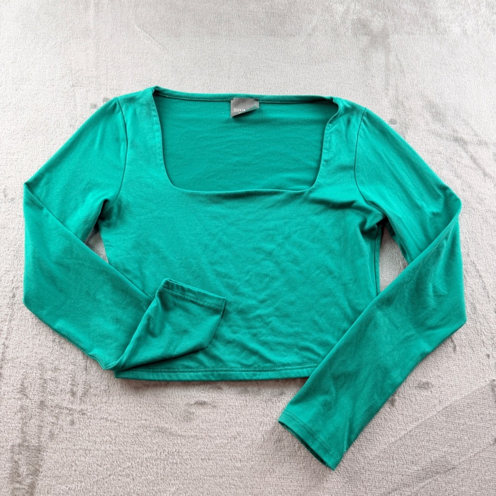 Olivia Rae Women's Small Green Square Neck Long Sleeve Crop Top J-84517